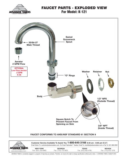 Faucet Parts Exploded View For Model K 121 Parts Town