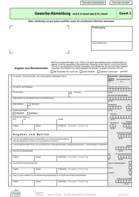 Gewerbe-Abmeldung - Landkreis Passau