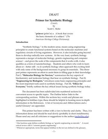 Primer for Synthetic Biology - OpenWetWare