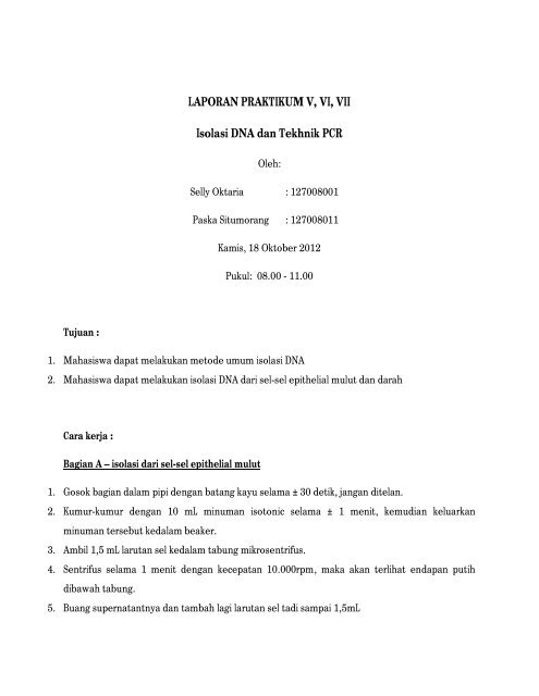 Laporan Praktikum V Vi Vii Isolasi Dna Dan Openwetware