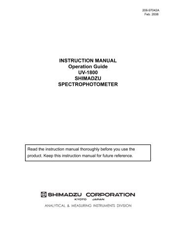 INSTRUCTION MANUAL Operation Guide UV-1800 SHIMADZU ...