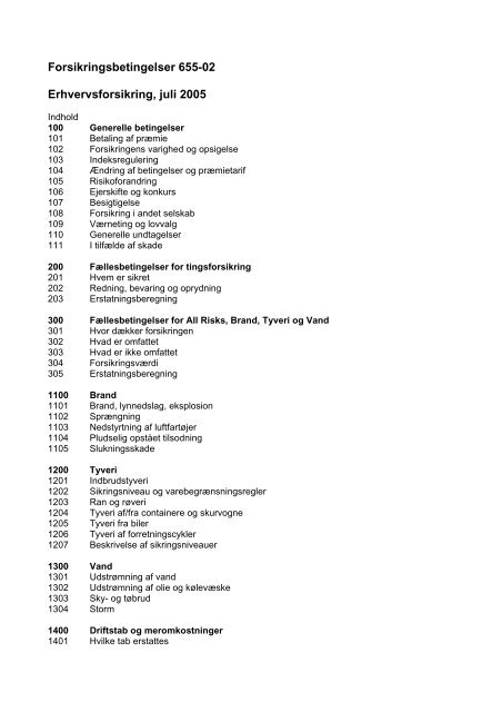 Forsikringsbetingelser 655-02 Erhvervsforsikring, juli 2005
