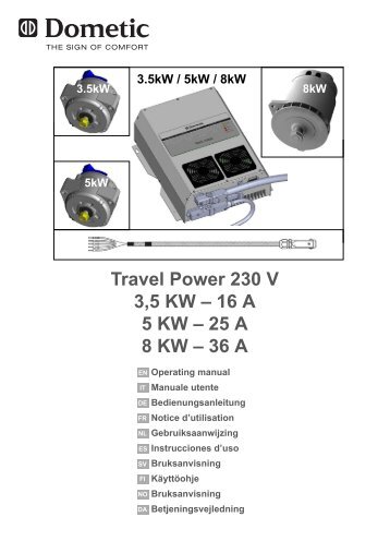 Travel Power 230 V 3,5 KW – 16 A 5 KW – 25 A 8 KW – 36 A - Waeco