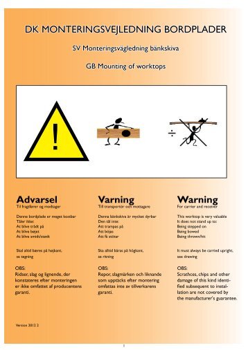 Monteringsvejledning for homogen- og laminatbordplader