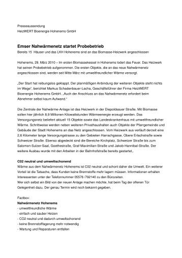 Emser Nahwärmenetz startet Probebetrieb