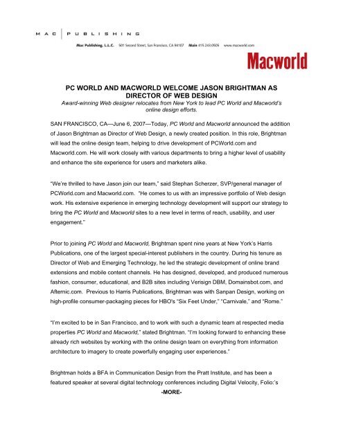 pc world and macworld welcome jason brightman as director of web ...