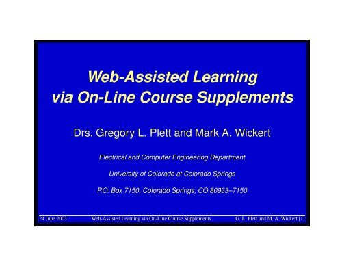 View the presentation - Dr. Gregory L. Plett