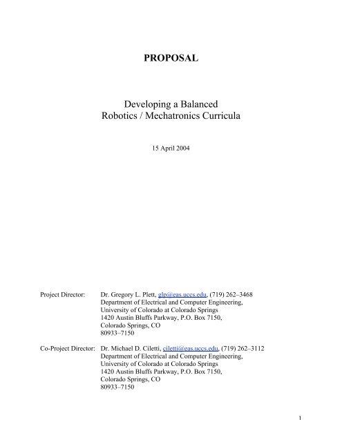 PROPOSAL Developing a Balanced Robotics / Mechatronics Curricula