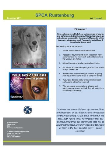 read more on the SPCA Rustenburg's Newsletter - ShowMe™ South ...