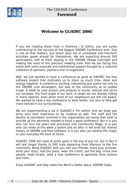 The GNOME Conference 2006 Booklet - GNOME Project Listing