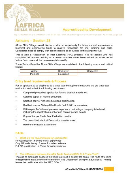 Artisans – Section 28 Apprenticeship Development - ShowMe ...