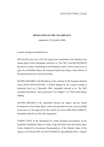 RESOLUTION ON THE CSG (2009-2013) - ESA
