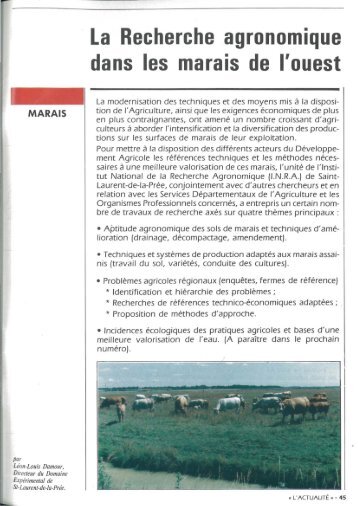 La Recherche agronomique dans les marais de l'ouest