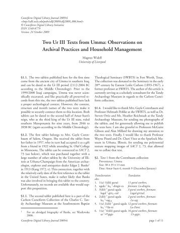 Two Ur III Texts from Umma - Cuneiform Digital Library Initiative ...
