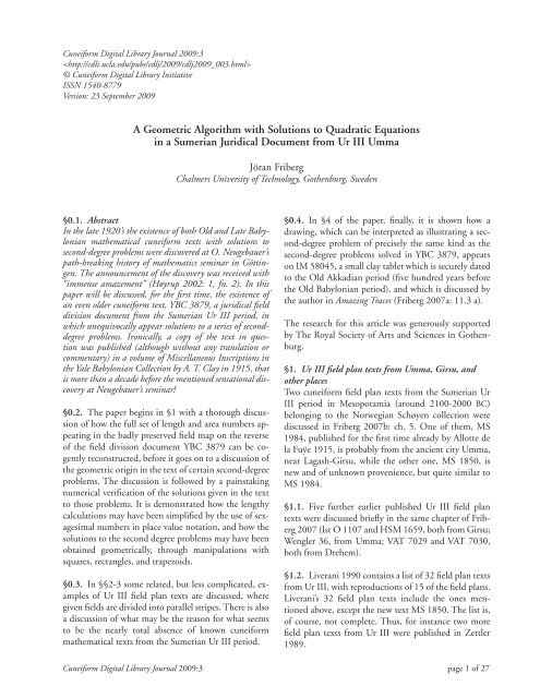 A Geometric Algorithm with Solutions to Quadratic Equations in a ...