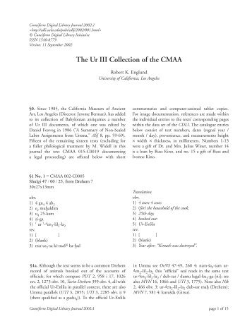 The Ur III Collection of the CMAA - Cuneiform Digital Library ...