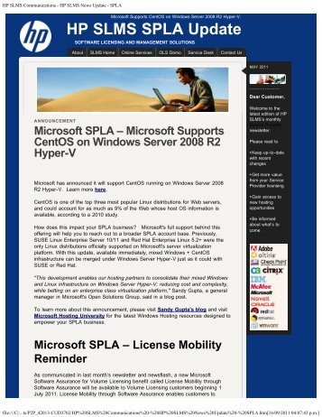 HP SLMS Communications - HP SLMS News Update - SPLA - Large ...