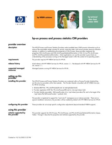 hp-ux process and process statistics CIM providers