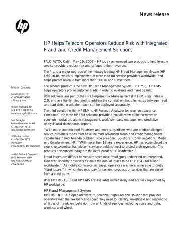 HP Helps Telecom Operators Reduce Risk with Integrated - Large ...