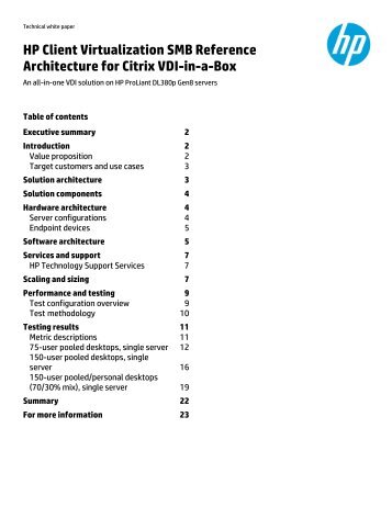 HP Client Virtualization SMB Reference Architecture for Citrix VDI-in ...