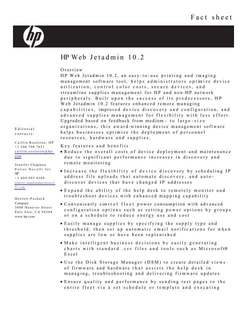Web Jetadmin Fact Sheet Final Large Enterprise Business Hp