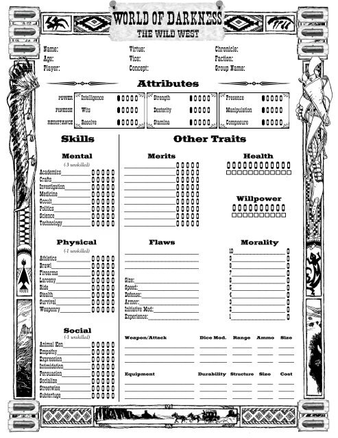NWoD: The Wild West 4 Page Sheet - MrGone's Character Sheets
