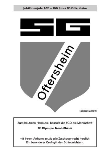 Jubiläumsjahr 2011 – 100 Jahre SG Oftersheim Zum heutigen ...