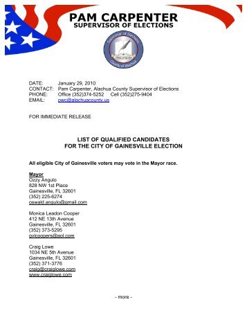 list of qualified candidates for the city of gainesville election
