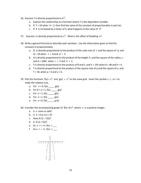 1 MAC1105, College Algebra Study Questions for Common Final ...