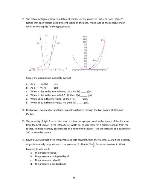 1 MAC1105, College Algebra Study Questions for Common Final ...