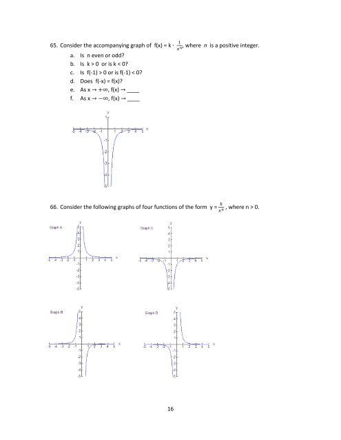 1 MAC1105, College Algebra Study Questions for Common Final ...