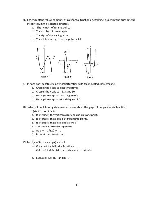 1 MAC1105, College Algebra Study Questions for Common Final ...