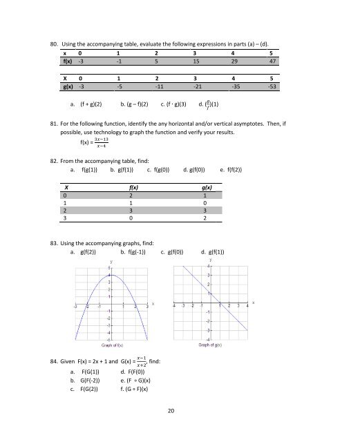 1 MAC1105, College Algebra Study Questions for Common Final ...