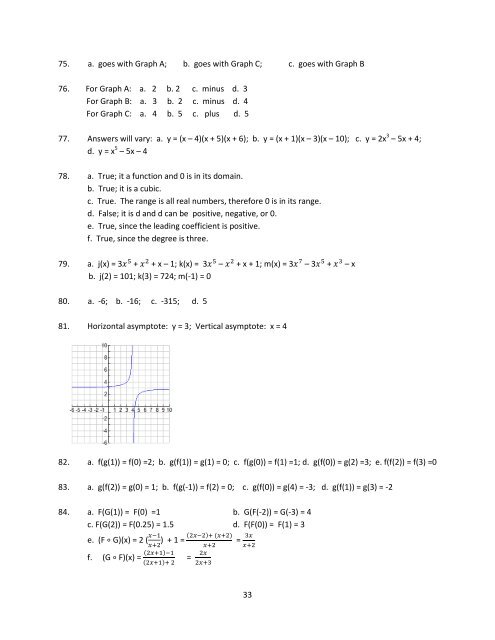 1 MAC1105, College Algebra Study Questions for Common Final ...