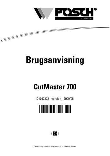 Brugsanvisning CutMaster 700 - Posch