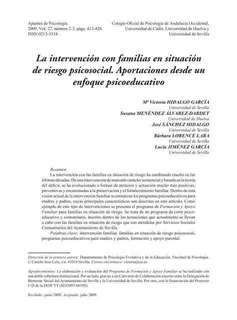 La intervención con familias en situación de riesgo psicosocial ...