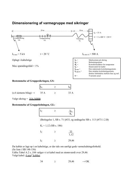 Dimensionering af varmegruppe med sikringer