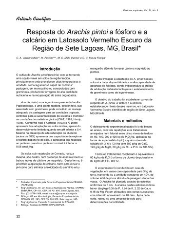 Resposta do Arachis pintoi a fósforo e a calcário em Latossolo ...