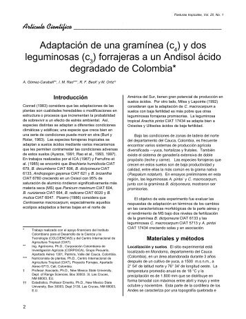 Adaptación de una gramínea (c ) y dos leguminosas (c ) forrajeras a ...