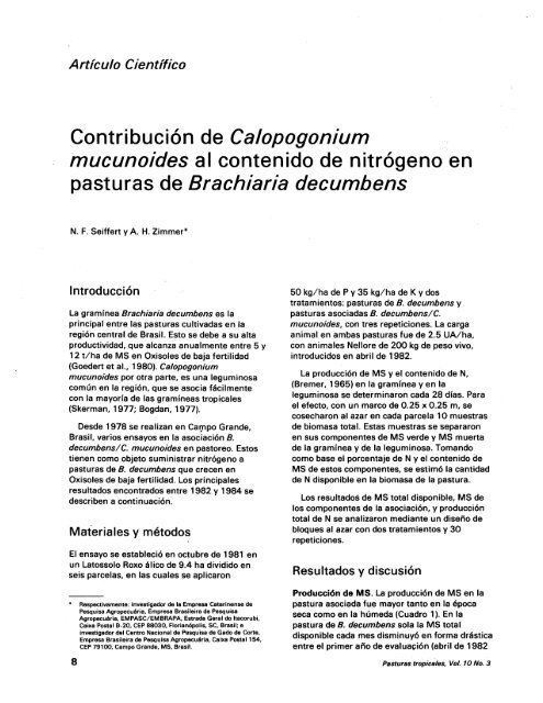 Contribución de Calopogonium mucunoides al contenido de ...