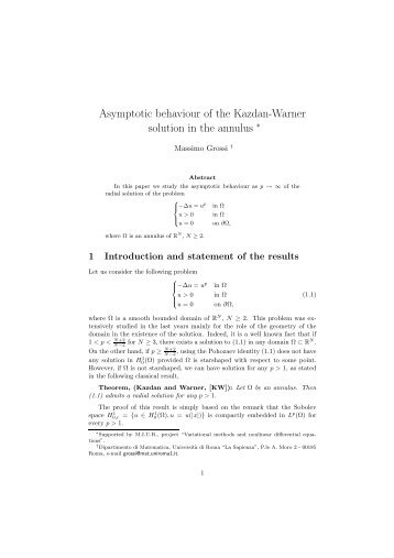 Asymptotic behaviour of the Kazdan-Warner solution in the annulus ∗