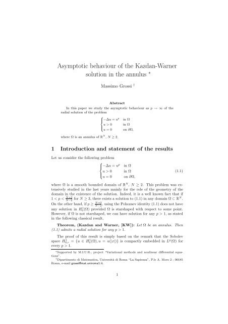 Asymptotic behaviour of the Kazdan-Warner solution in the annulus ∗
