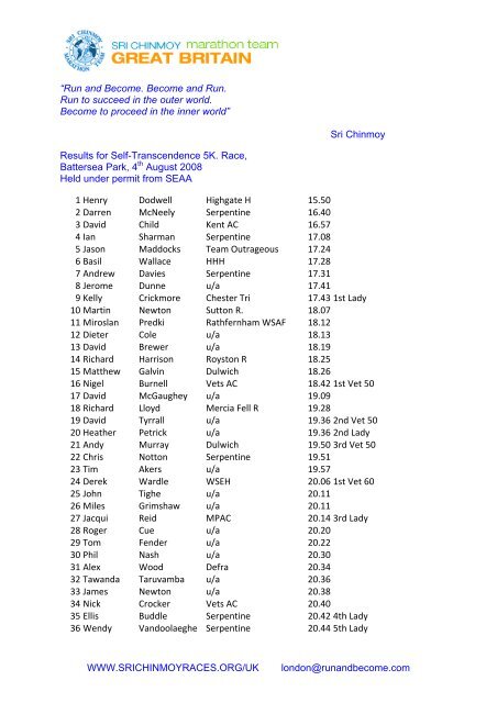 5K August 2008.pdf - Sri Chinmoy Athletic Club UK