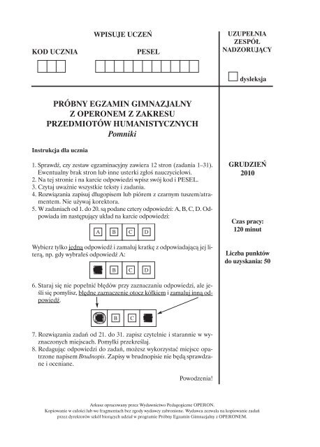 Próbny Egzamin Gimnazjalny z OPERONEM z zakresu ... - Gazeta.pl