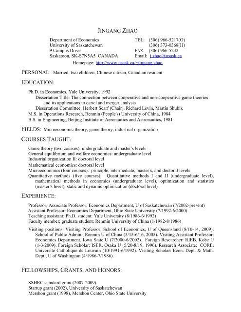 Curriculum Vita Homepage Usask University Of Saskatchewan