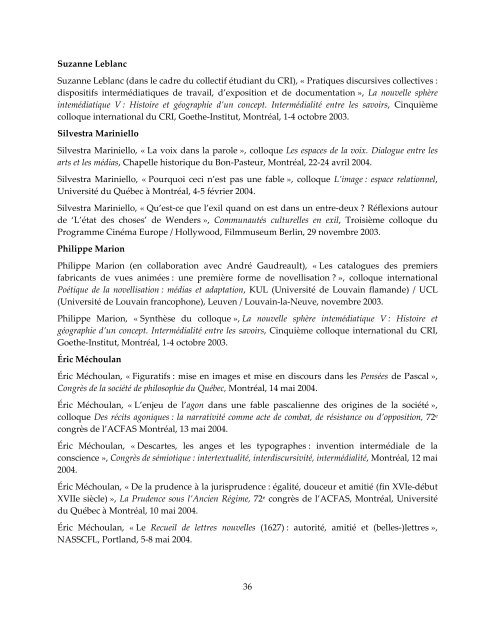 2003-2004 - Centre de recherche sur l'intermédialité - Université de ...