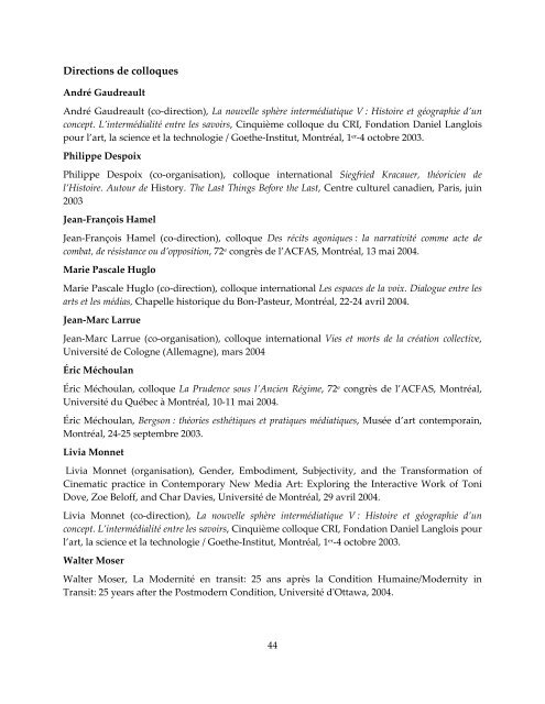 2003-2004 - Centre de recherche sur l'intermédialité - Université de ...