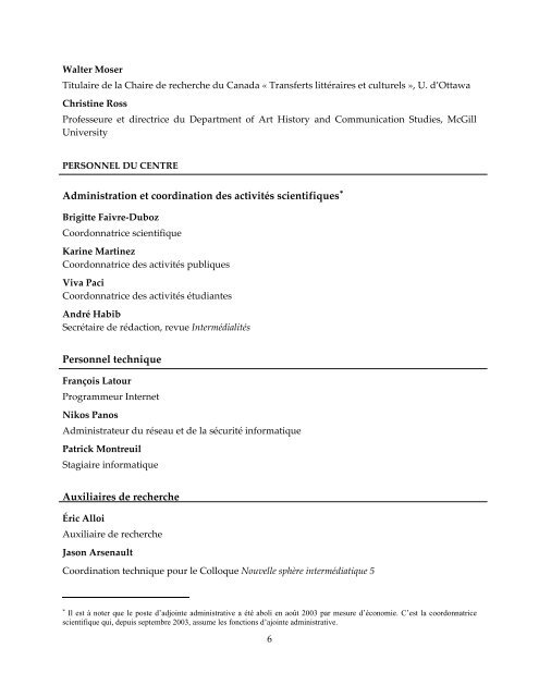 2003-2004 - Centre de recherche sur l'intermédialité - Université de ...