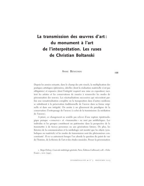 La transmission des œuvres d'art - Centre de recherche sur l ...