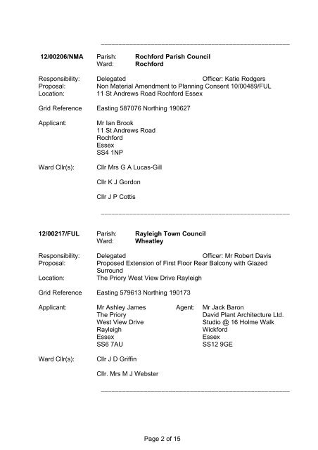 Weekly List of PLanning Application - Rochford District Council